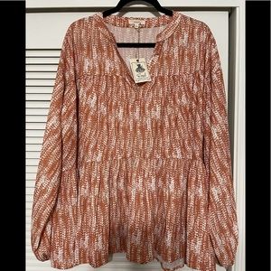 NWT Easel long sleeve top, orange/white, large